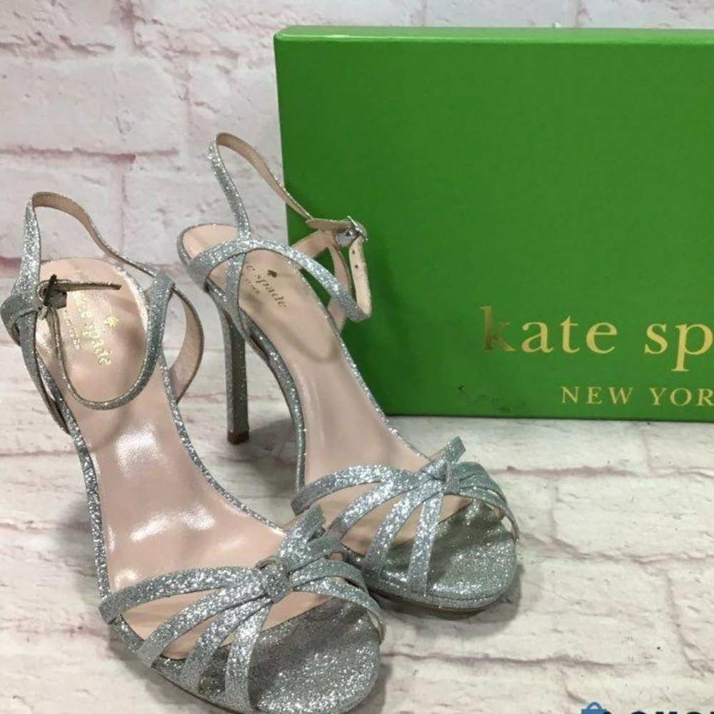 Kate Spade Size 9.5 Florence Silver Glitter Strap Heels
